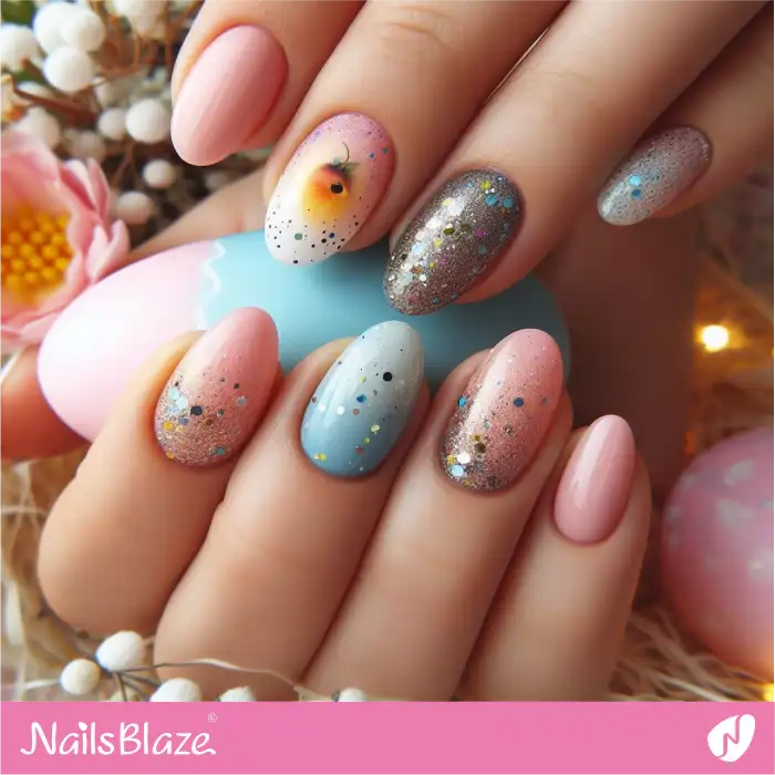 Confetti and Speckled Egg Design on Short Easter Nails | Easter Nails - NB3543